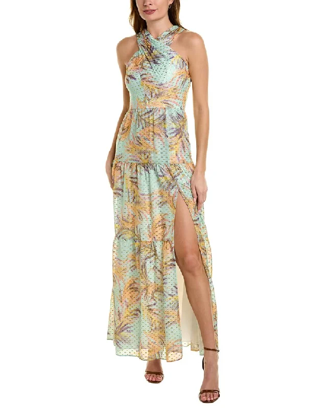 Aidan by Aidan Mattox Halter Tiered Maxi Dress Casual Maxi Dress with Pockets