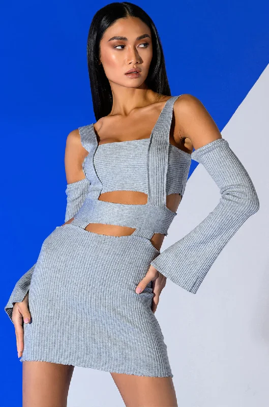 ALICIA KNIT CUT OUT MINI DRESS Stylish Short Sleeve Mini Dress