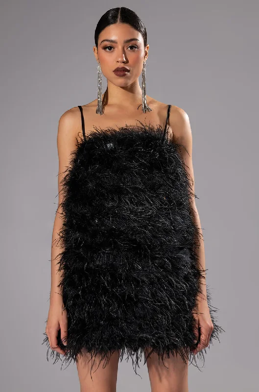 ANYTHING AND EVERYTHING STRAPLESS FEATHER MINI DRESS Trendy Mesh Mini Dress