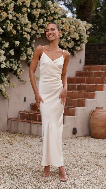 Ariana Maxi Dress - Champagne Elegant Maxi Dress with Ruffles