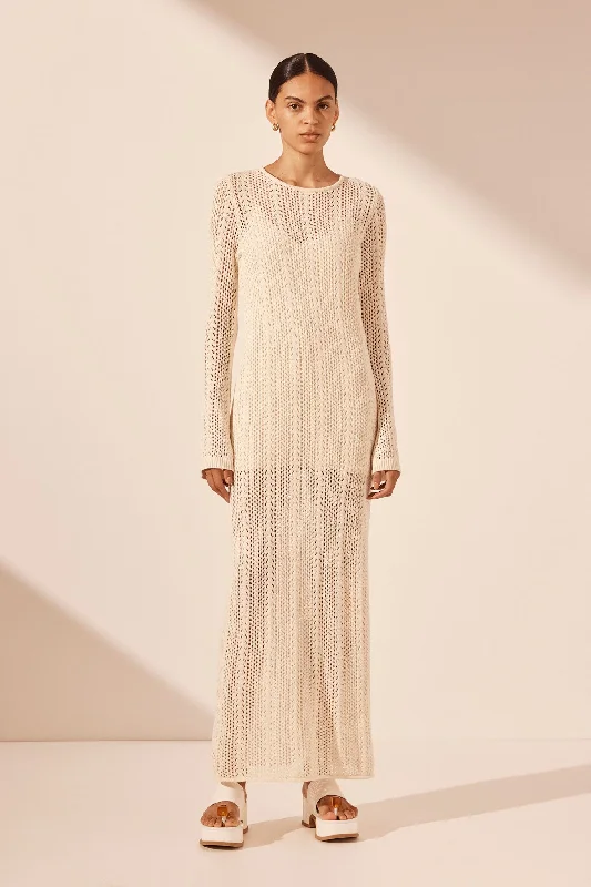ARLO LONG SLEEVE MAXI DRESS - IVORY Fashionable Open-Back Maxi Dress
