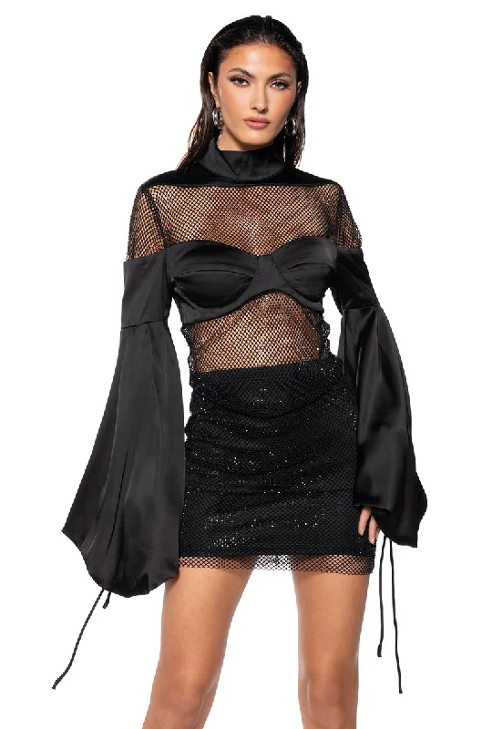 ASHLEY SATIN RHINESTONE MINI DRESS Elegant Lace Mini Dress