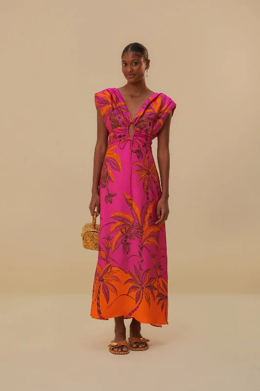 Pink Beach Forest Lenzing™ Ecovero™ Viscose Maxi Dress Elegant Floral Maxi Dress