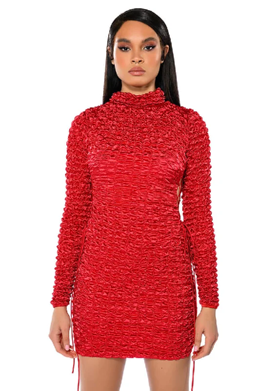 BEAUTIFUL SOUL BUBBLE STRETCH LONG SLEEVE MINI DRESS Classic Casual Mini Dress