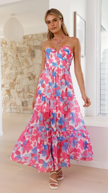 Behati Maxi Dress - Pink/Blue Floral Cozy Longline Maxi Dress