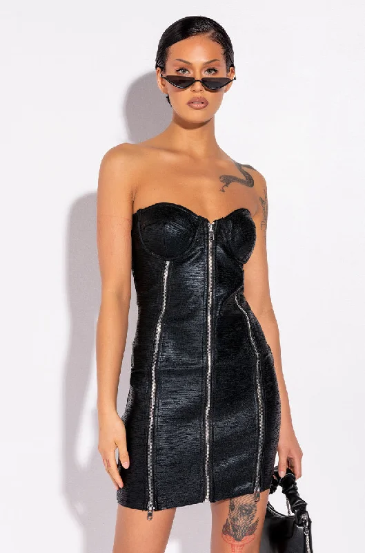 BEST DATE BANDAGE ZIP FRONT MINI DRESS Cozy Knit Mini Dress