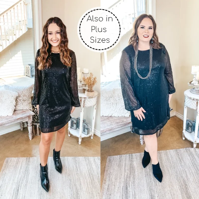 Last Chance Size Small | Into The Night Long Sleeve Sequin Mini Dress in Black Fashionable A-Line Mini Dress