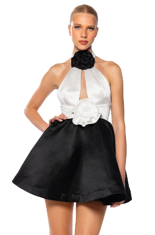 BLACK TIE LADY SLEEVELESS HALTER MINI DRESS Elegant Silk Mini Dress