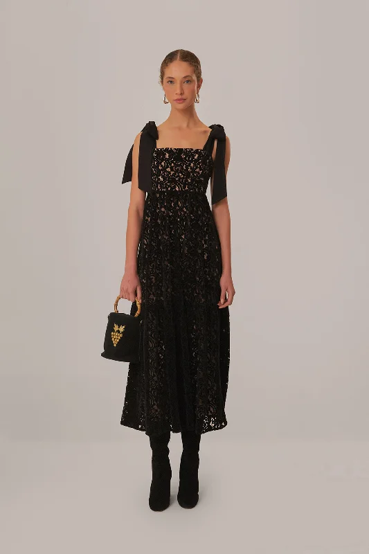 Black Velvet Lace Sleeveless Maxi Dress Fashionable Printed Maxi Dress