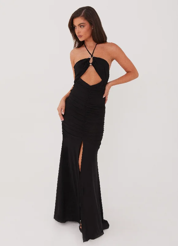 Brynne Maxi Dress - Black Elegant Velvet Maxi Dress