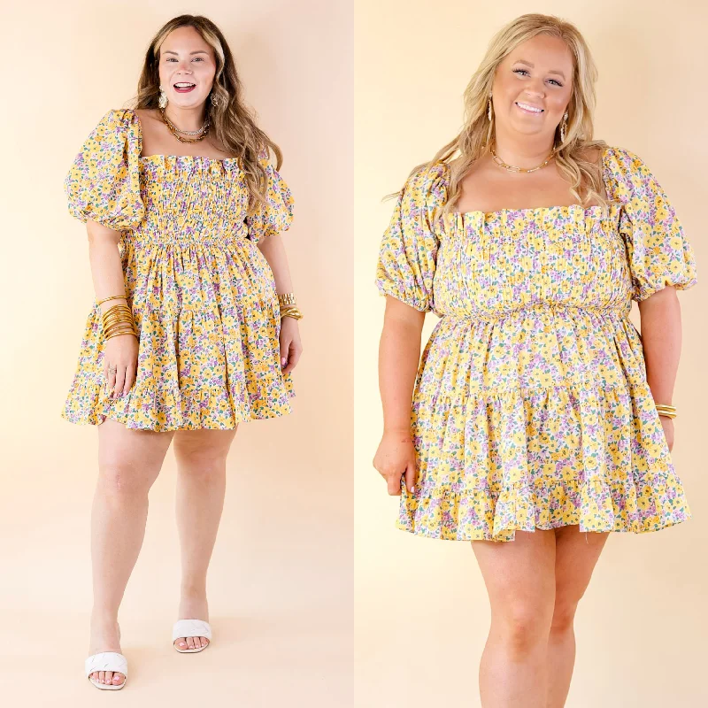 BuddyLove | Spencer Puff Sleeve Mini Dress in Sunny Hunny (Yellow) Fashionable Button-Front Mini Dress