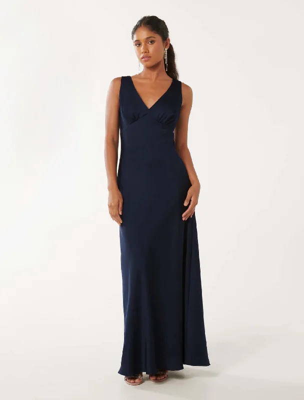 Cameron Petite V Neck Satin Maxi Dress Classic V-Neck Maxi Dress