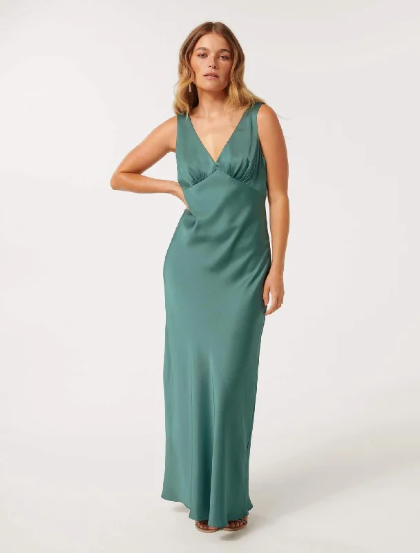 Cameron Petite V Neck Satin Maxi Dress Chic Summer Maxi Dress