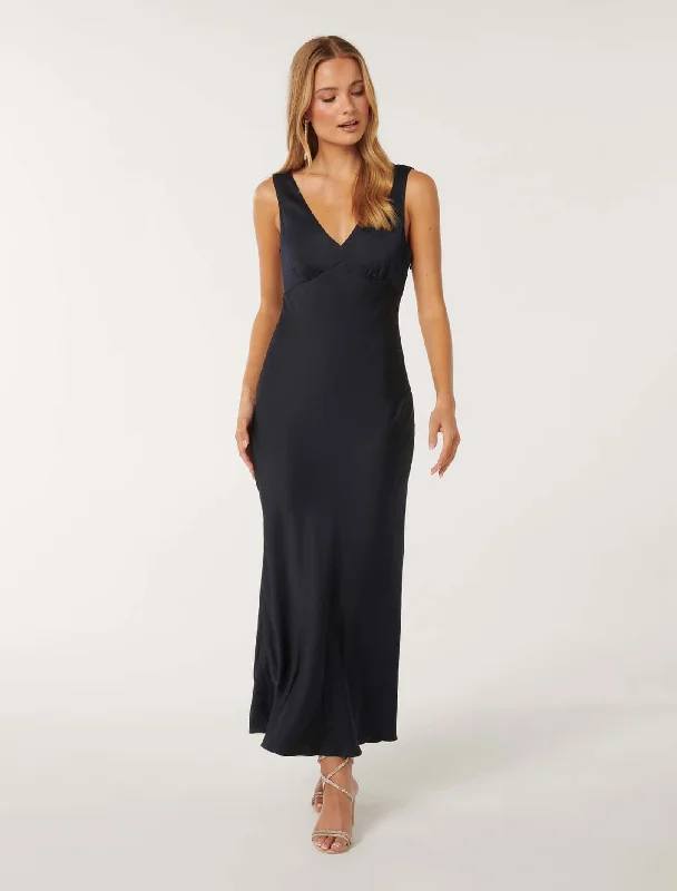 Cameron V Neck Satin Maxi Dress Casual Maxi Dress with Pockets