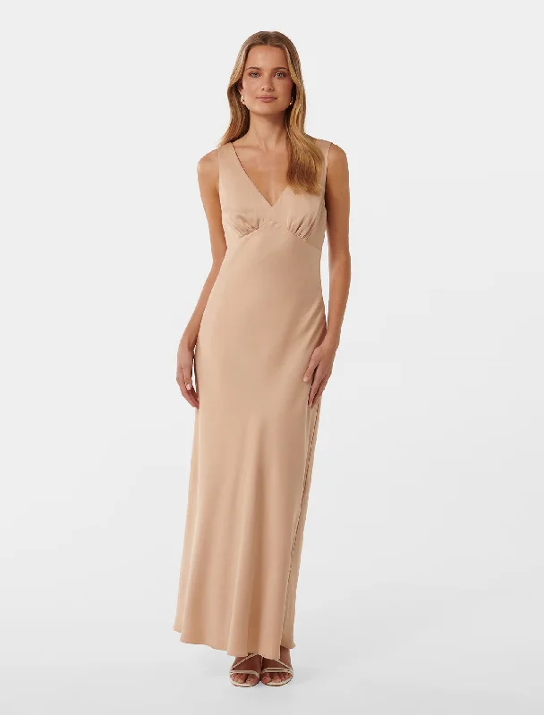 Cameron V Neck Satin Maxi Dress Cozy Open-Back Maxi Dress