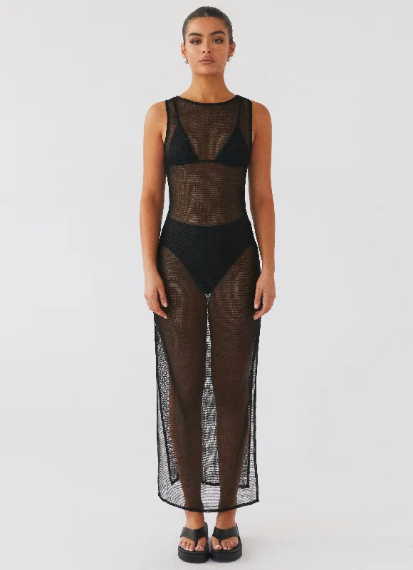 Caught Up Maxi Dress - Black Elegant Maxi Dress with Belt