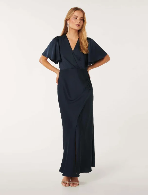 Chelsea Flutter Sleeve Satin Maxi Dress Elegant Lace Maxi Dress