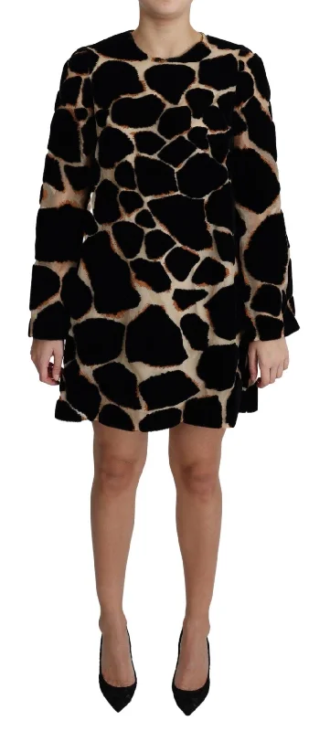 Chic Giraffe Print Shift Mini Dress Elegant Mini Dress with Ruffles