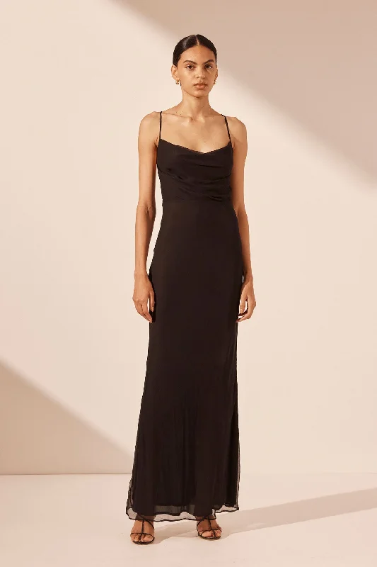 CLAUDE LACE BACK BIAS MAXI DRESS - BLACK Trendy V-Neck Maxi Dress
