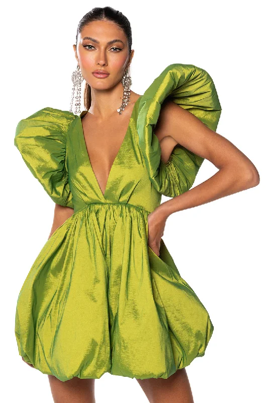 CLEMENTINE BUTTERFLY SLEEVE MINI DRESS IN GREEN Elegant Mini Dress with Ruffles