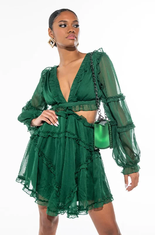 COCKTAIL HOUR CHIFFON MINI DRESS HUNTER GREEN Classic White Mini Dress