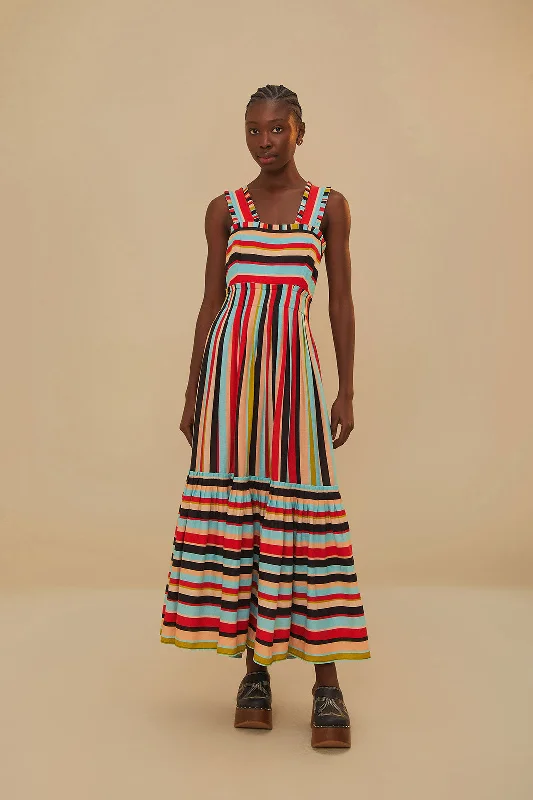 Color Stripes Sleeveless Maxi Dress Trendy Printed Maxi Dress