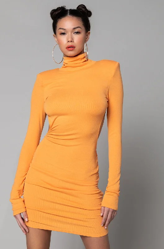 COME TO LIFE LONGSLEEVE TURTLENECK MINI DRESS ORANGE Trendy Wraparound Mini Dress