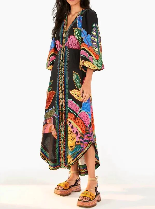 Cool Leopards Maxi Dress in Black Elegant Maxi Dress with Drapes