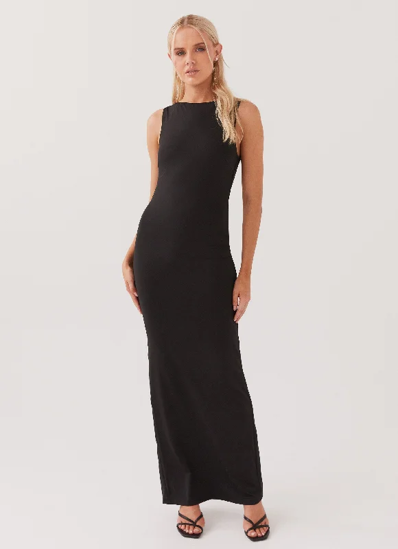 Davina Maxi Dress - Black Trendy Fit-and-Flare Maxi Dress