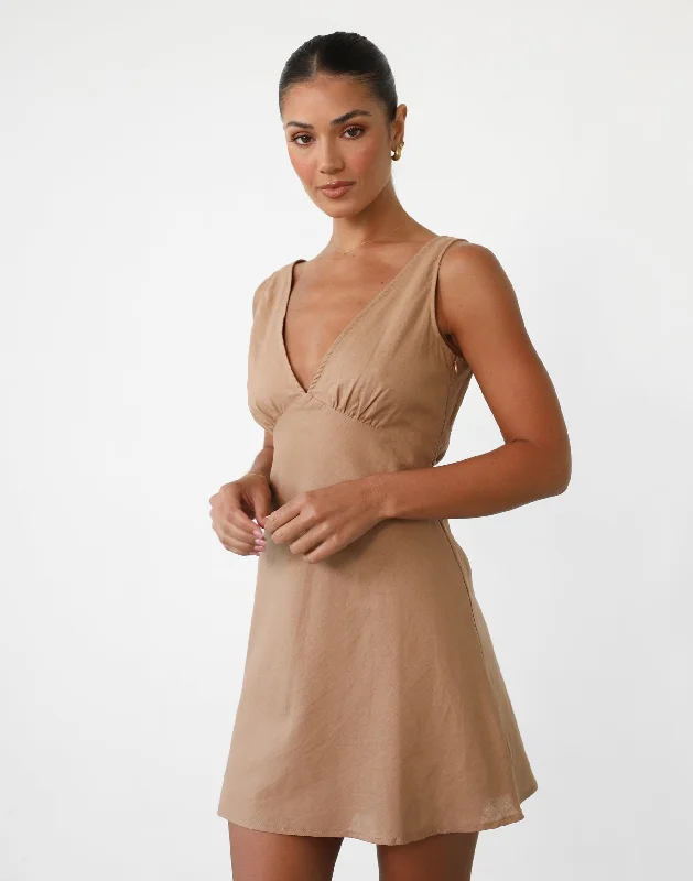 Daydream Mini Dress (Camel) Classic White Mini Dress