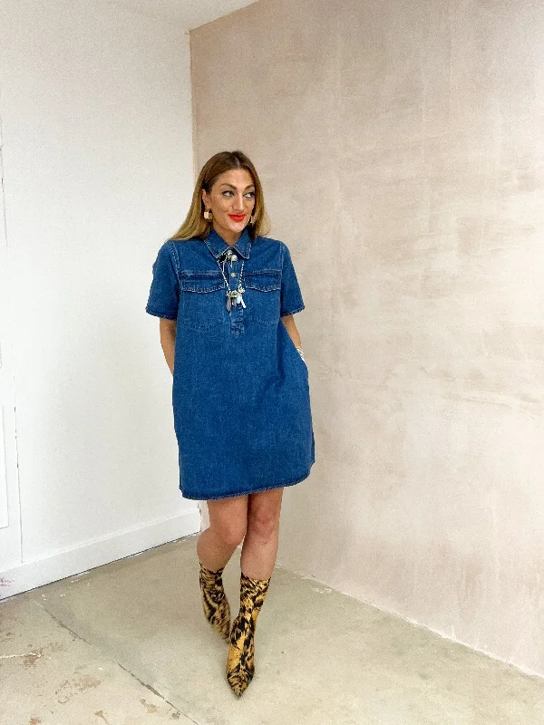 A-Line Denim Mini Dress Elegant Satin Lace Mini Dress