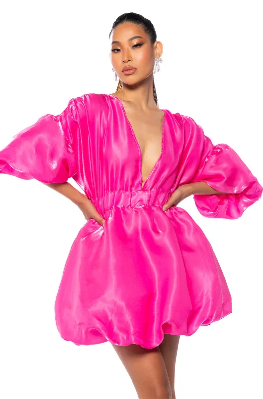 DIXIE BALLOON SLEEVE MINI DRESS IN PINK Fashionable Mini Dress with Slits