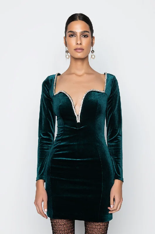 DRIPPIN CLASS VELVET TRIM MINI DRESS GREEN Cozy Jersey Mini Dress