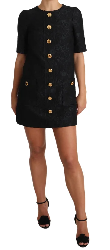 Elegant Black Button Embellished Mini Dress Trendy Cut-Out Mini Dress