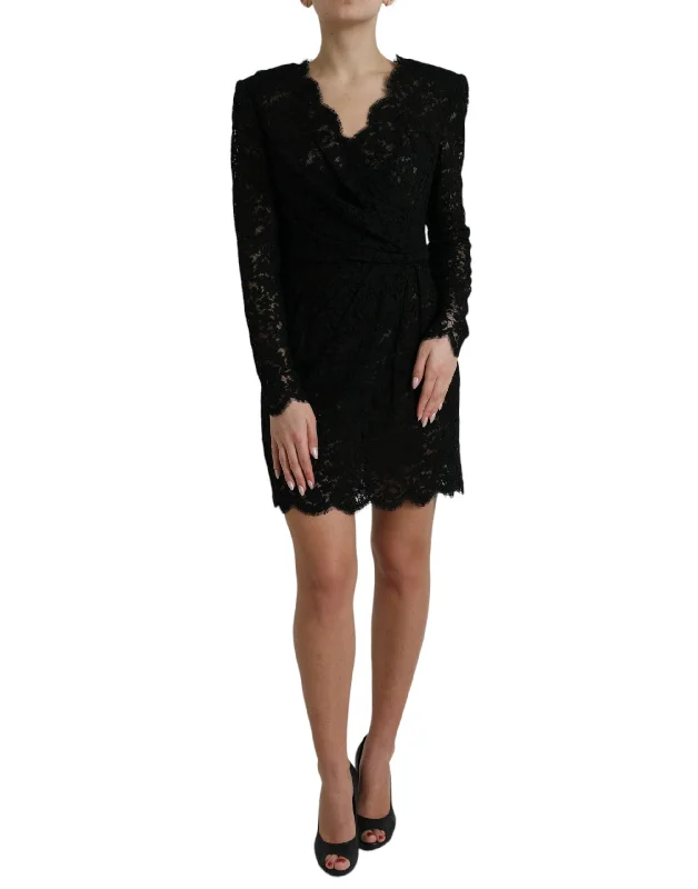 Elegant Black Floral Lace Sheath Mini Dress Fashionable Party Mini Dress