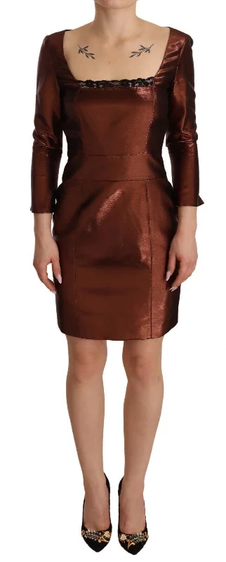 Elegant Bronze Sheath Mini Dress with Square Neck Trendy Mesh Mini Dress