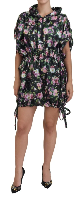 Elegant Floral Mini Dress with Logo Detail Trendy Bodycon Mini Dress