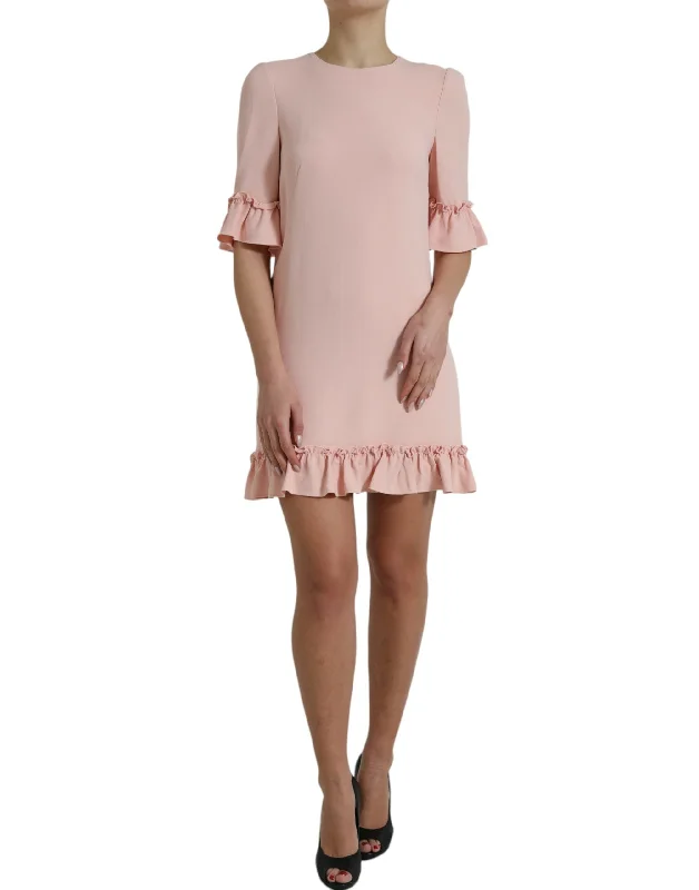 Elegant Light Pink A-Line Shift Mini Dress Trendy Denim Mini Dress