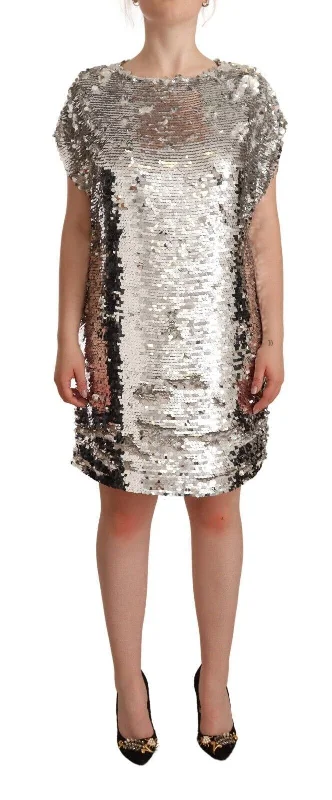 Elegant Sequined Boat Neck Mini Dress Cozy A-Line Mini Dress