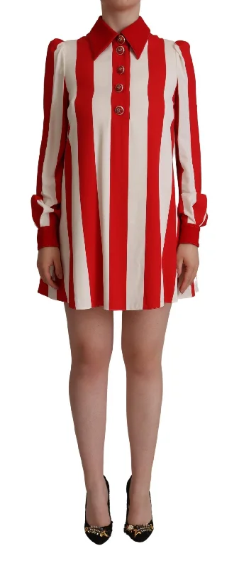 Elegant Striped Shirt Mini Dress Comfortable Ruffle Mini Dress