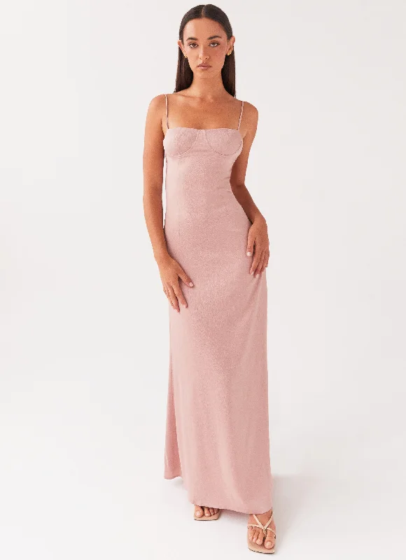 Ella Bustier Maxi Dress - Mauve Comfortable Maxi Dress with Sleeves