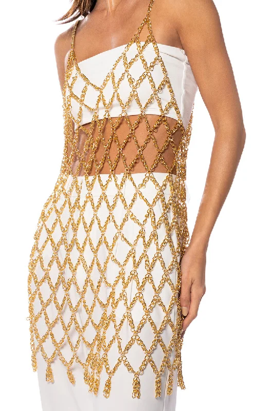 ELODIE CHAIN CHAIN MINI DRESS IN GOLD Fashionable Polka Dot Mini Dress