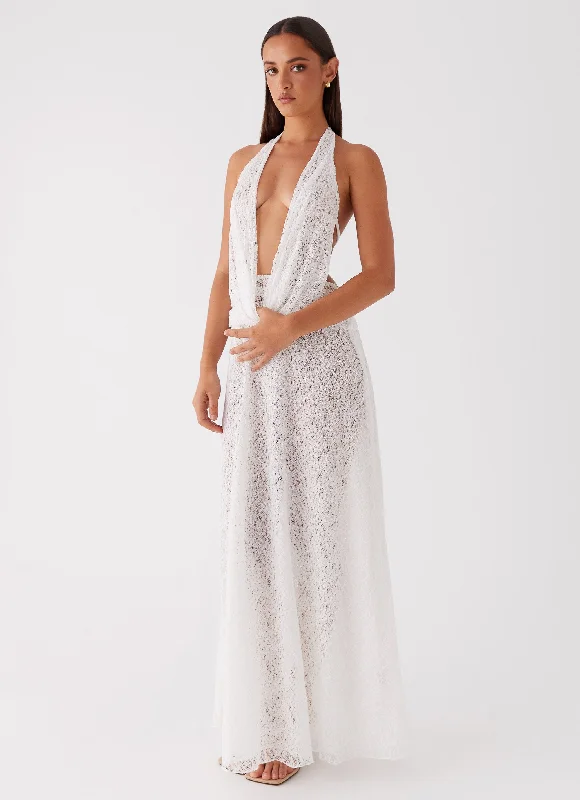 Elysia Lace Maxi Dress - White Elegant Tiered Maxi Dress