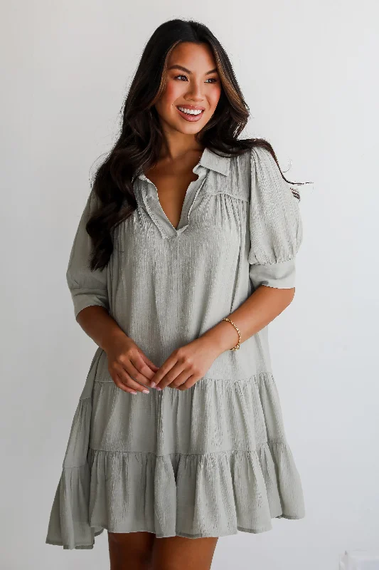 FINAL SALE - Enviable Sweetness Sage Mini Dress Stylish Puff Sleeve Mini Dress