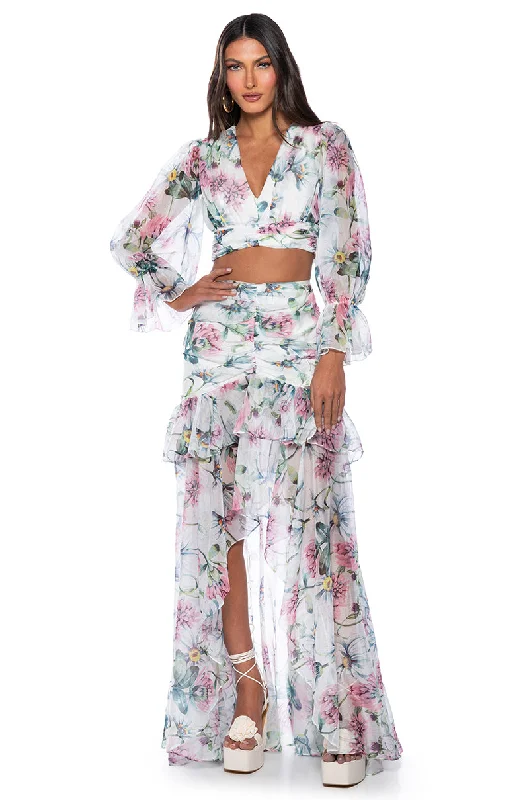 ESTELLE FLORAL PRINT MAXI DRESS Elegant Silk Maxi Dress