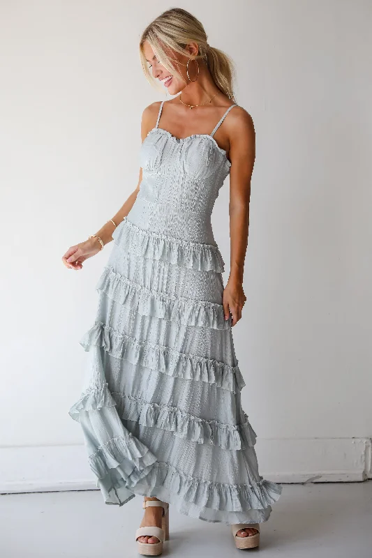 FINAL SALE - Flattering Attitude Light Blue Ruffle Tiered Maxi Dress Elegant Tiered Maxi Dress