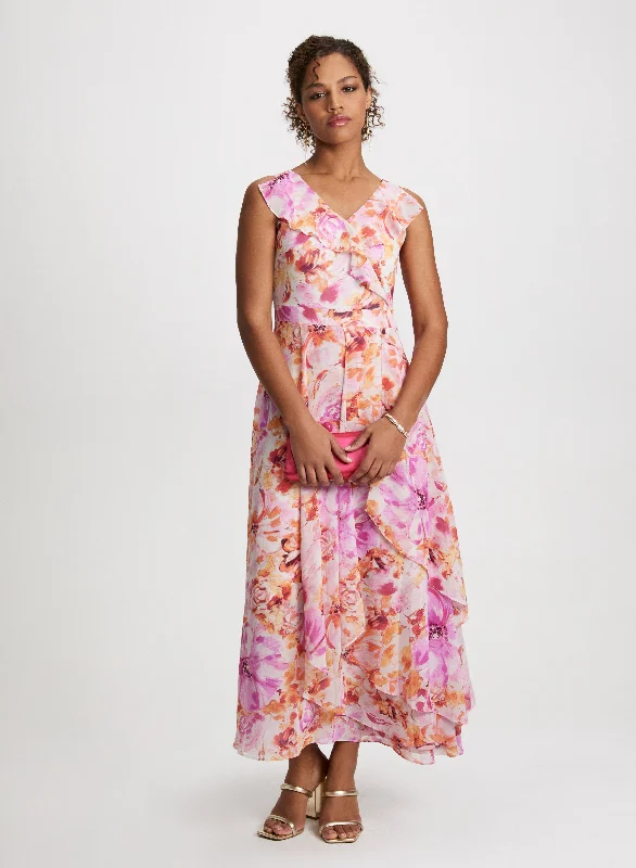 Floral Chiffon Maxi Dress Elegant Lace Maxi Dress