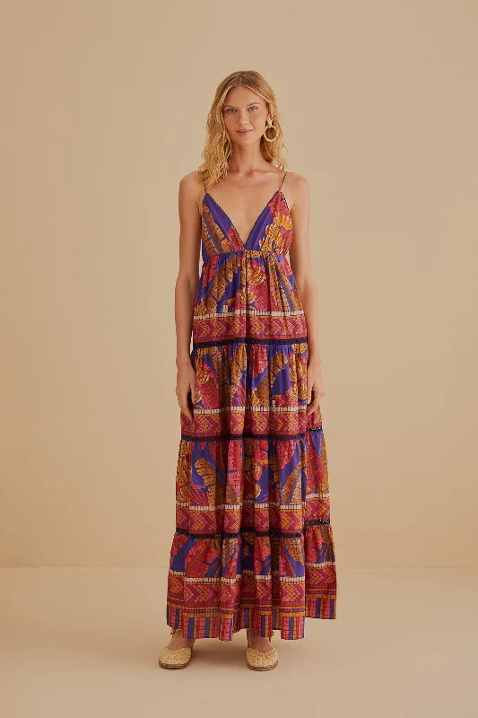 Blue Forest Mosaic Sleeveless Maxi Dress Stylish Empire Waist Maxi Dress