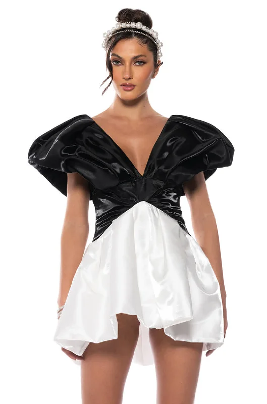 GRACE PUFF SLEEVE MINI DRESS Casual Mini Dress with Pockets