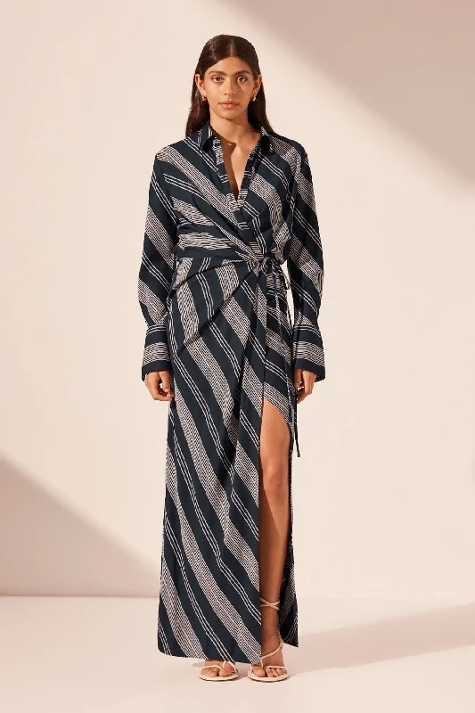 HARLOW DRAPED SHIRT MAXI DRESS Stylish Longline Maxi Dress